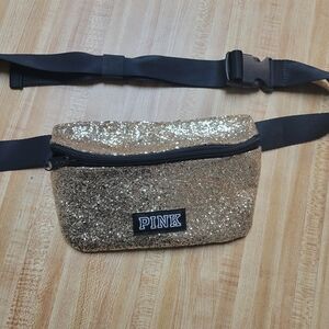 PINK Victoria's Secret Gold Glitter Belt Bag
